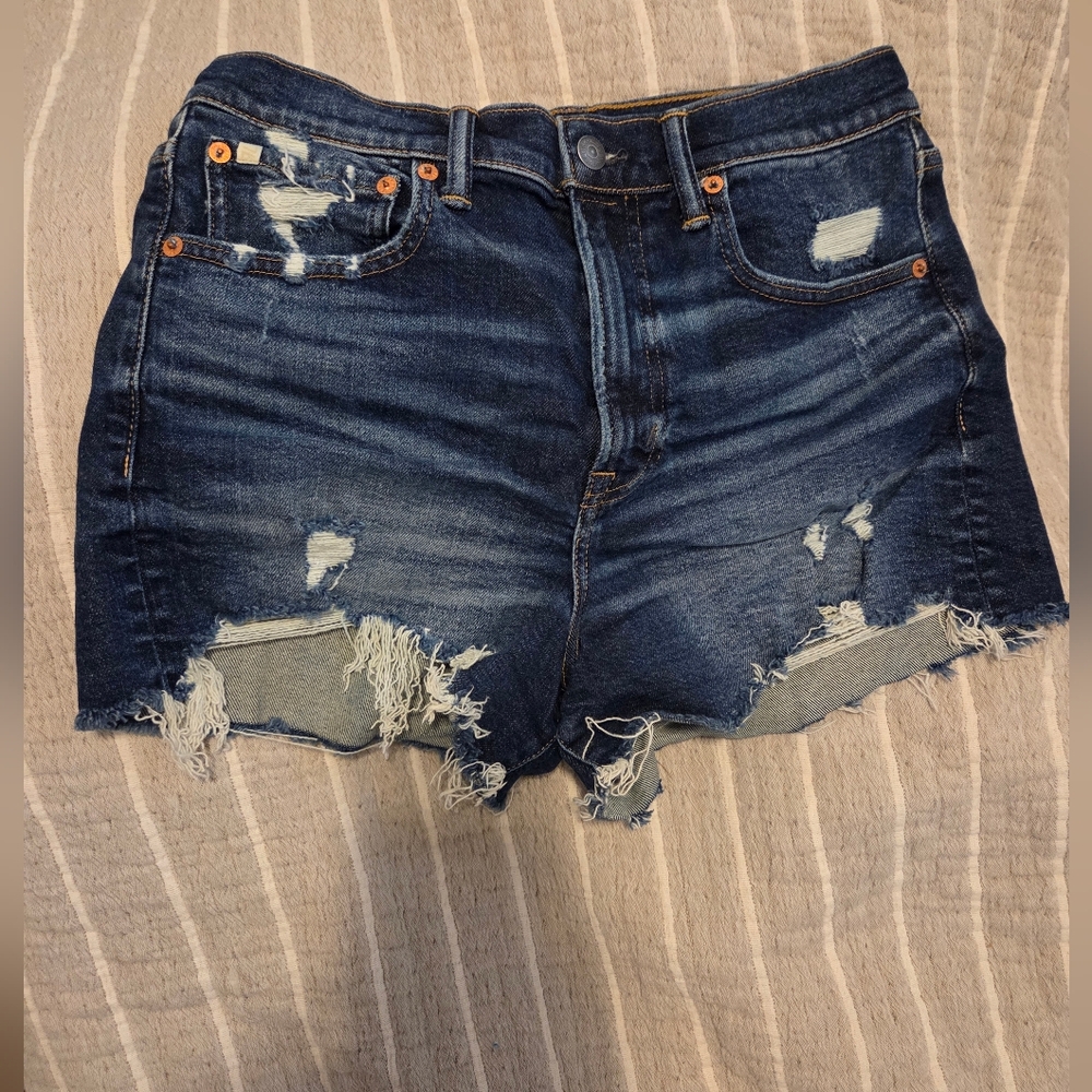 American Eagle Outfitters Dark Blue Distressed Jean Shorts